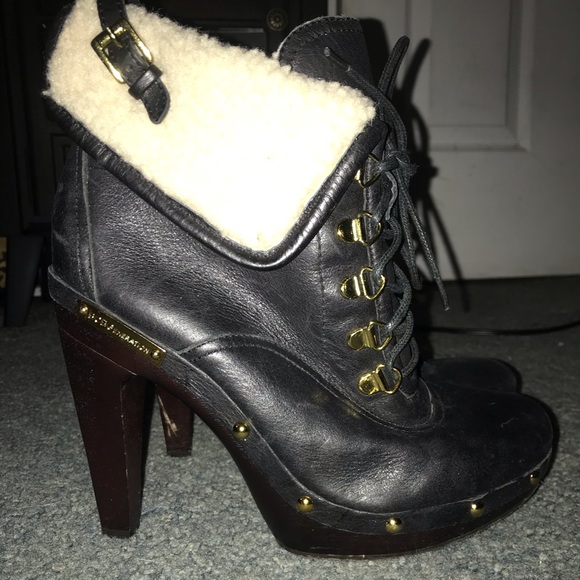 Black Ankle Booties with Faux Fur and Gold detail - Picture 1 of 7